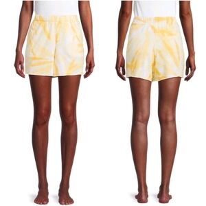 Secret Treasures Yellow Tie-Dye Raw Hem Sweat Shorts with Pockets XS (0-2)